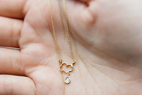 Cloud Necklace with a Diamond Droplet